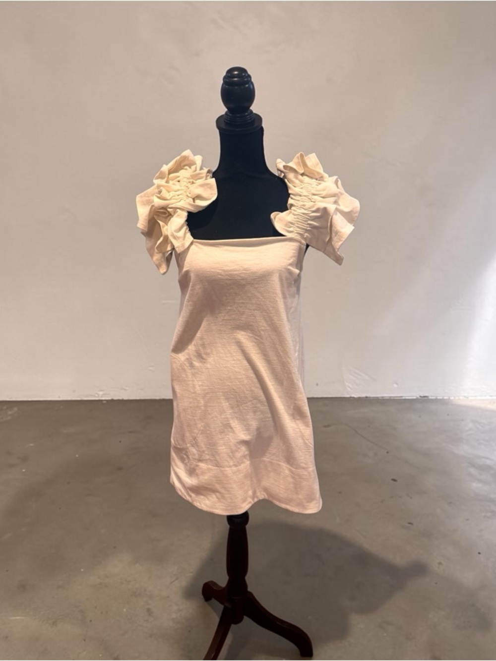 Free People Cream Ruffle Sleeve Mini Dress